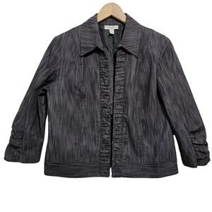 Dressbarn Black Gray Open Front Ruched Blazer Career Office Work Wear Size Med